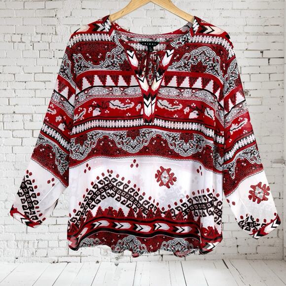 Tribal Tops - Tribal Brand Long Sleeved Sheer Blouse Sz 1X Womens Lightweight Western Vibe Fun